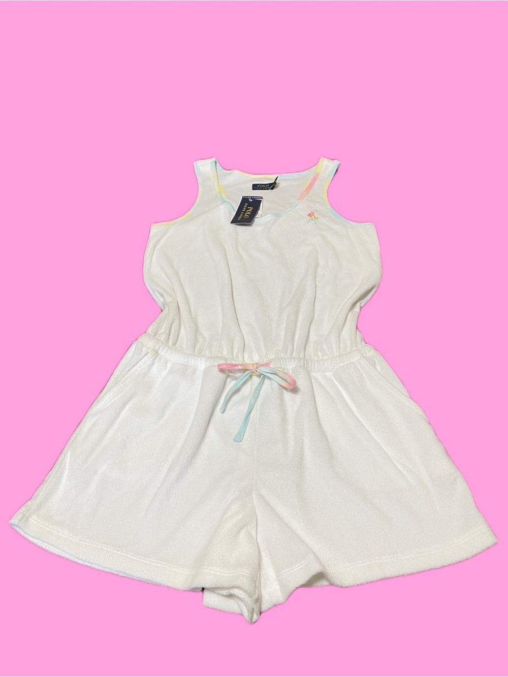 Polo Ralph Lauren white playsuit with pastel rainbow trim
Brand new with tags